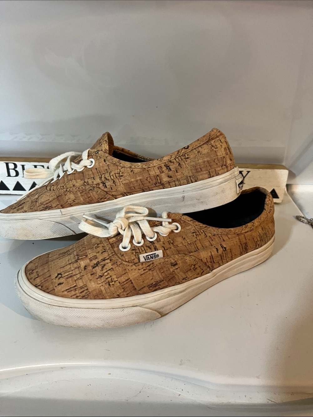 Vans Unisex Authentic Cork-Effect Low Top Sneakers - Tan m/8 w/9.5